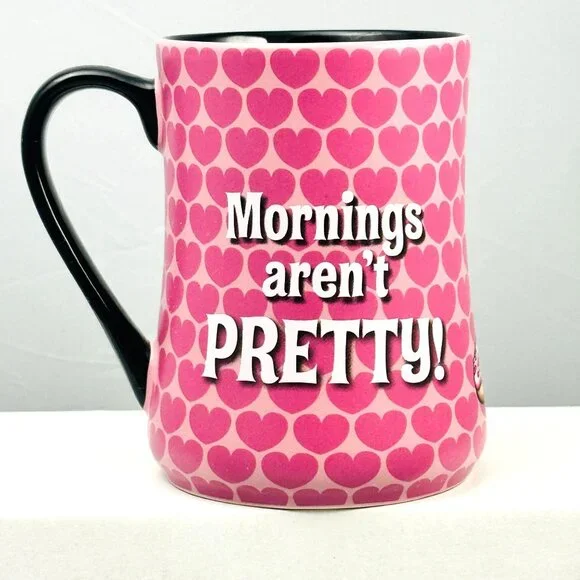 Disney Parks Minnie Mouse Ceramic Mug 16 Oz Pink Black Heart Print - Picture 3 of 6